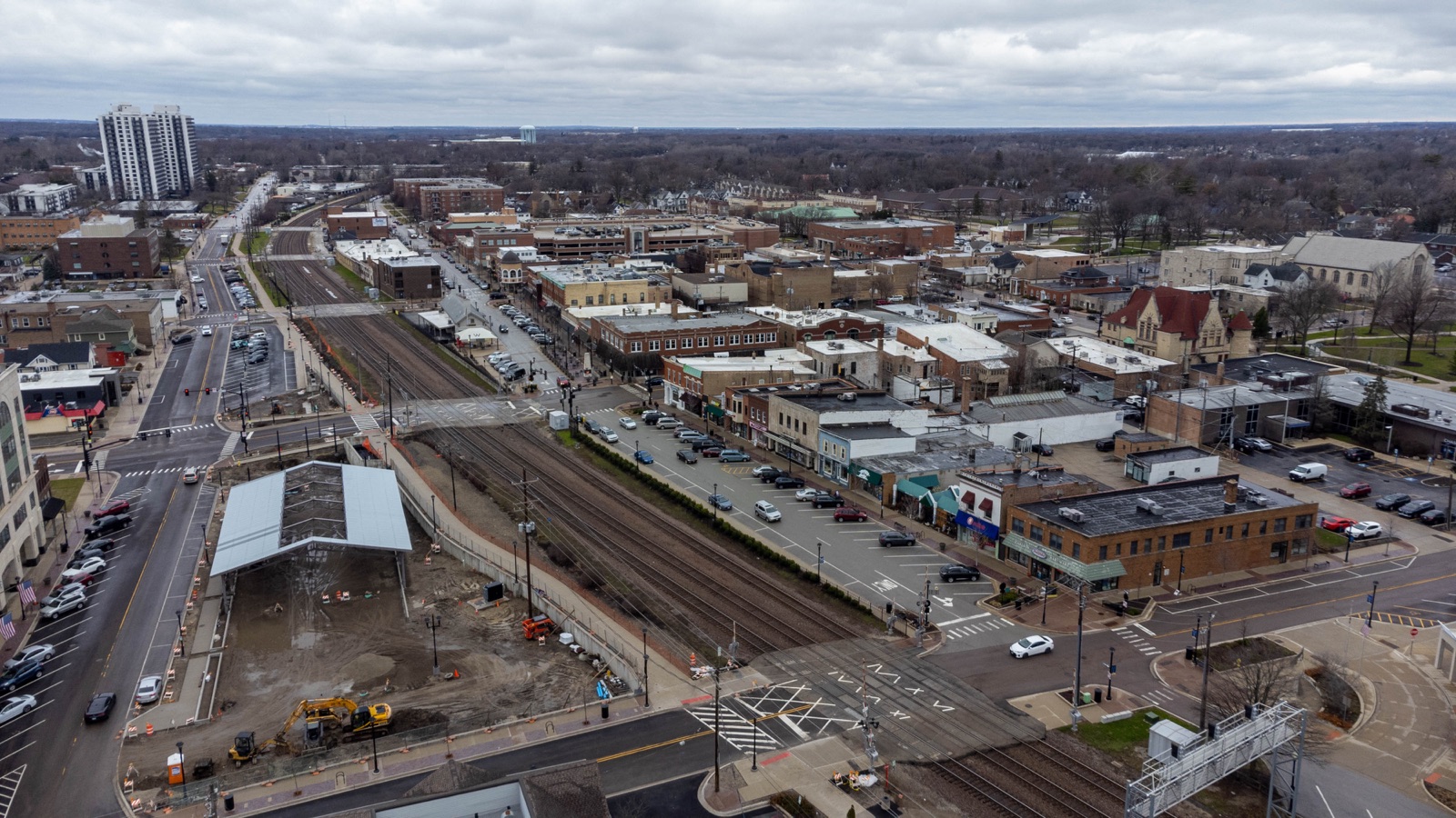 Downtown Wheaton skyline and rail corridor