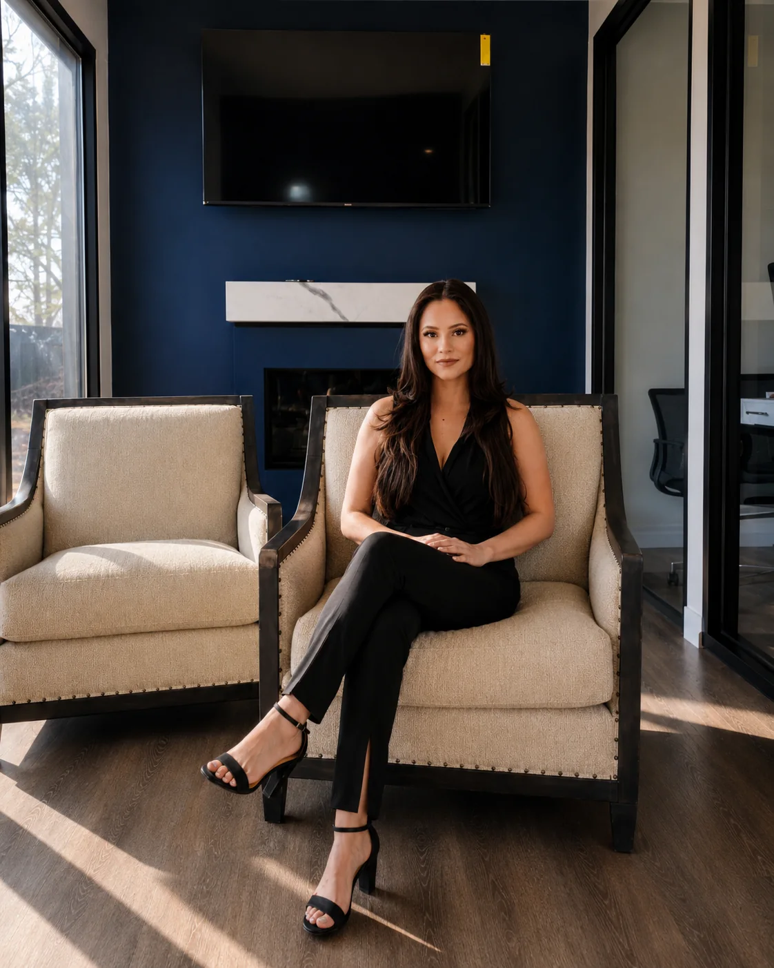 Yesenia Duran seated in a polished real estate office setting